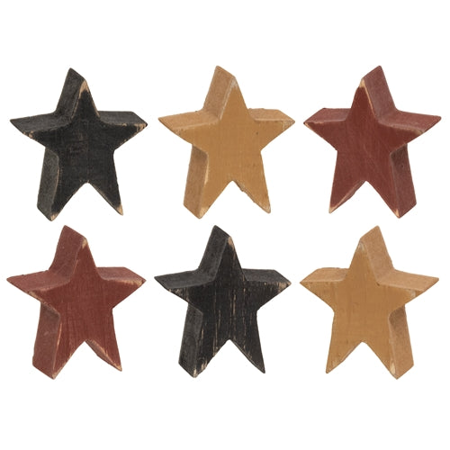 6/Set - Mustard Burgundy and Black Wooden Stars