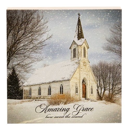 Amazing Grace Snowy Church Block - 6" Sq.