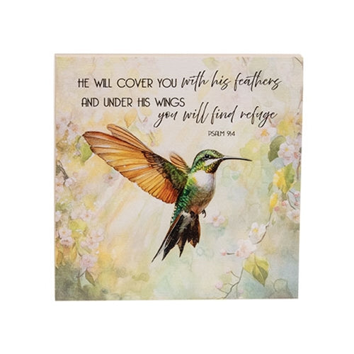 Under His Wings Hummingbird Block - 6" Sq.
