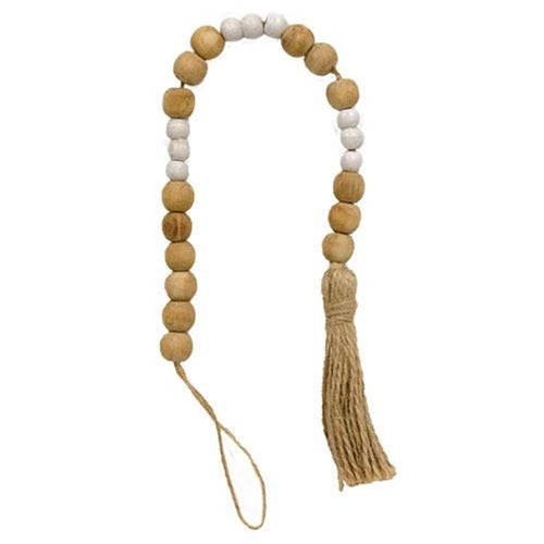 *Natural & White Wooden Bead Garland 19"L