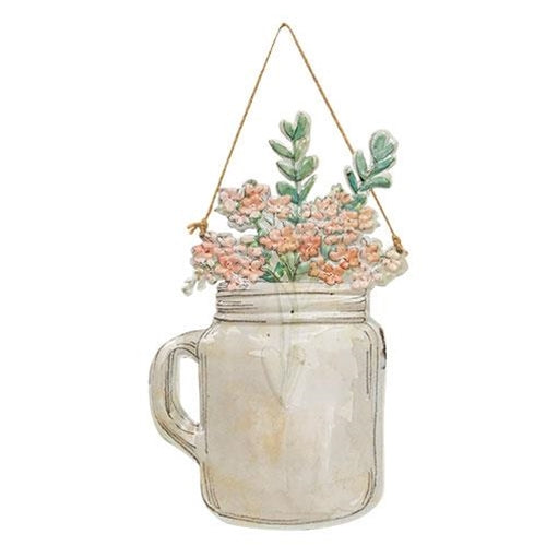 *Floral Jar with Handle Metal Hanging Sign