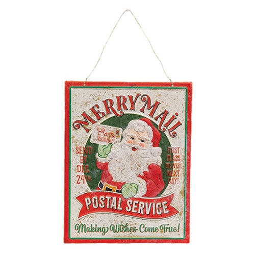 Metal Retro Merry Mail Postal Service Sign