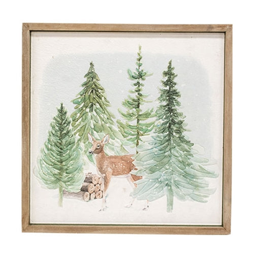 Snowy Woodland Deer Dimensional Frame
