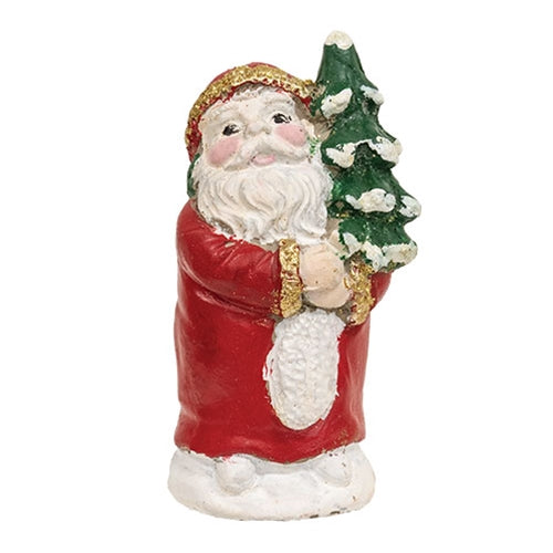 Distressed Cement Retro Santa w/Christmas Tree Figure