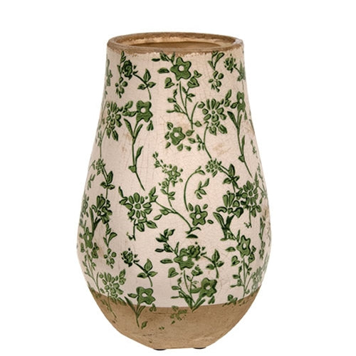 Cottage Bloom Green Floral Ceramic Vase - 8.5"H