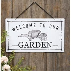 Welcome To Our Garden Metal Hanging Sign