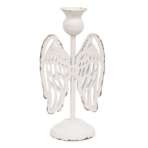 Distressed Metal Angel Wing Taper Holder - 8.5"H