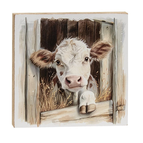Peeking Brown & White Calf Block 6" Sq.