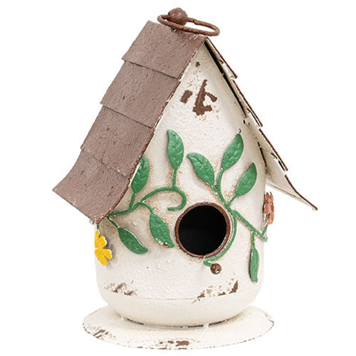 Distressed Metal Flower & Vine Birdhouse
