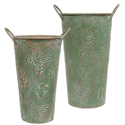 2/Set - Green Copper Finish Butterfly Embossed French Buckets