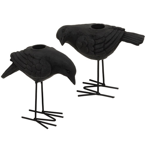 2/Set - Black Metal Crow Taper Holders