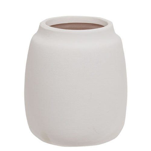 White Ceramic Wide Vase - 6.5"H