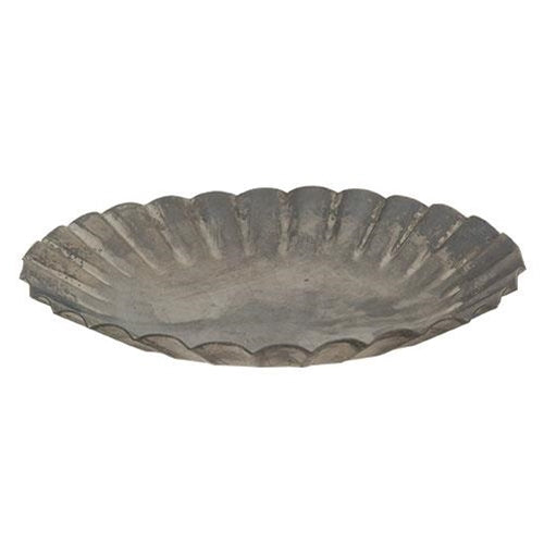 Graywashed Tin Fluted Candle Pan 5.5"