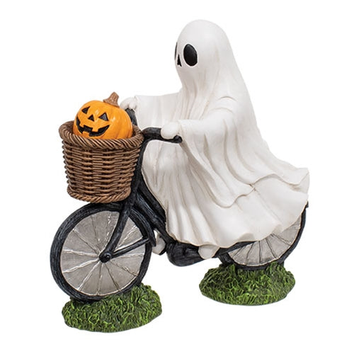 Resin Ghost Riding a Bike w/Jack in Basket Figurine