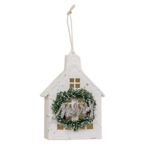 Flocked Merry House Ornament