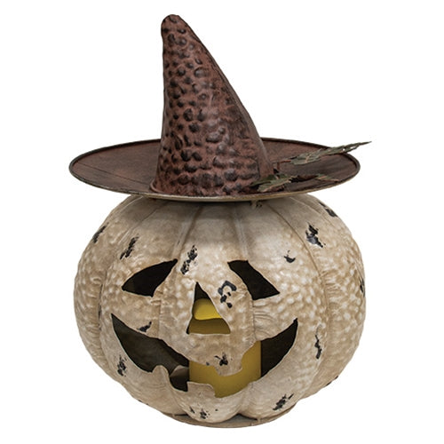 Distressed Antique White Metal LED Witchy Jack Luminary
