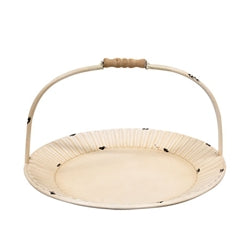 2/Set - Distressed Antique White Fluted Metal Trays w/Handles