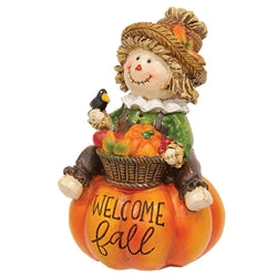Resin Fall Bounty Scarecrow on Pumpkin Figure - 2 Asstd.