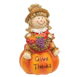 Resin Fall Bounty Scarecrow on Pumpkin Figure - 2 Asstd.