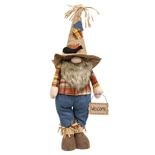 Standing Gnome with Welcome Sign and Crow