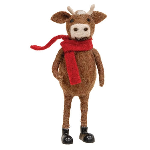 Cow in Red Scarf Felted Ornament