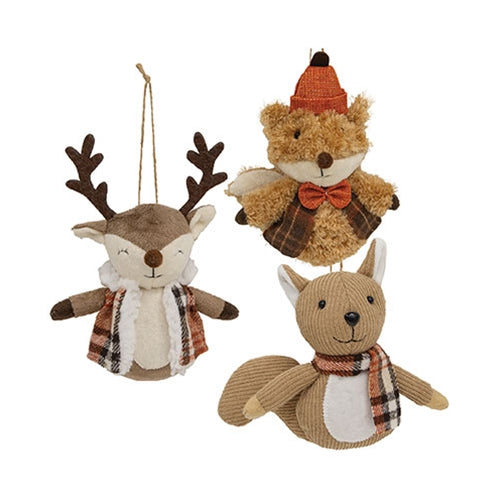 Plush Woodland Animal Ornament - 3 Asstd