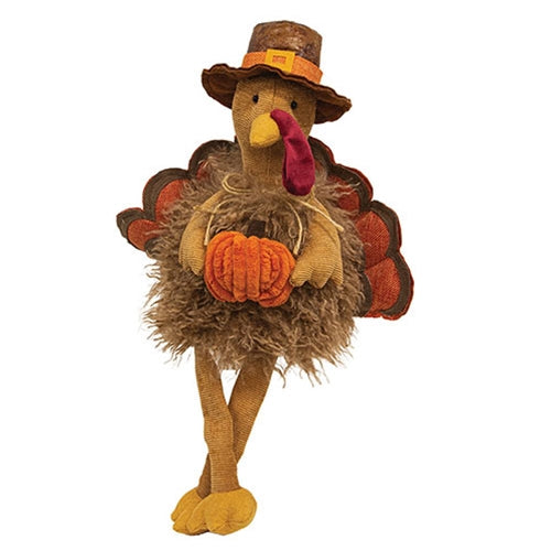 Plush Dangle Leg Fluffy Turkey w/ Pumpkin
