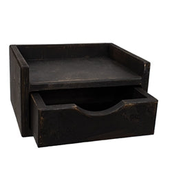 Distressed Wood Java Box w/Drawer - Black