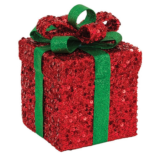 Red Glittered Gift Box Sitter - 5" Sq.
