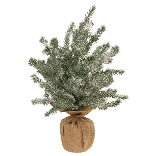 Snowy Silver Bells Pine Tree in Burlap Base - 16"H
