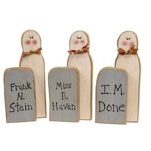 Distressed Wooden Ghost w/Sayings Grave Stone - 3 Asstd.