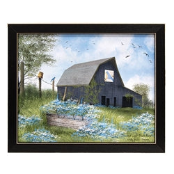 Bluebird Quilt Block Barn Framed Print - 10x8