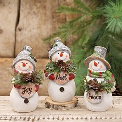 Resin Wood Sign Snowman - 3 Asstd.