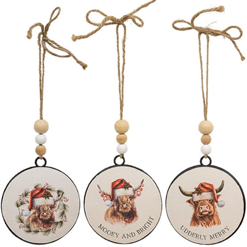 Merry Moo Beaded Round Ornament 3 Asstd.