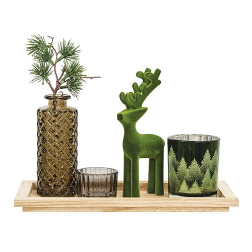 5/Set - Wooden Tray w/Glass Votives Vase and Velvet Reindeer