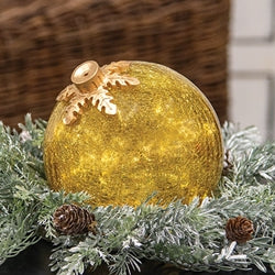 Crackled Gold Glass LED Timer Bulb Ornament