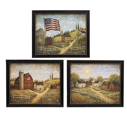 Primitive Americana Village Framed Print - 12x8 - 3 Asstd.