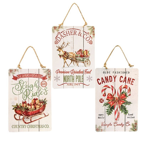 Sleigh Rides North Pole Candy Cane Ornament - 3 Asstd.