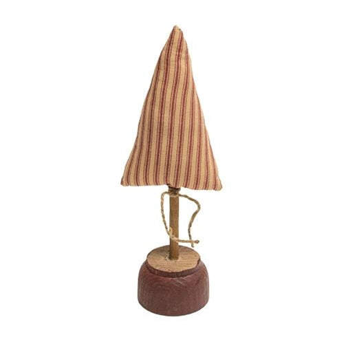 Red Stripe Ticking Christmas Tree on Base 11"