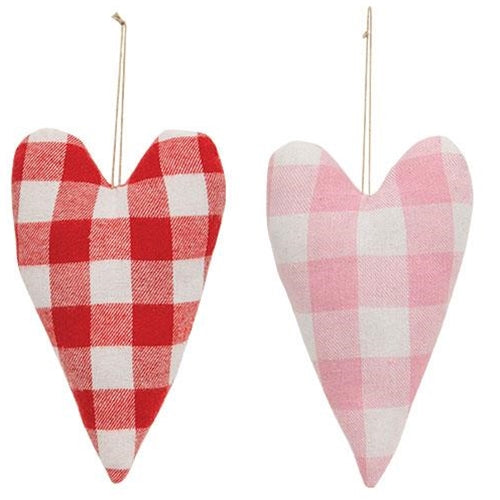 *2/Set Plaid Heart Pillow Ornaments