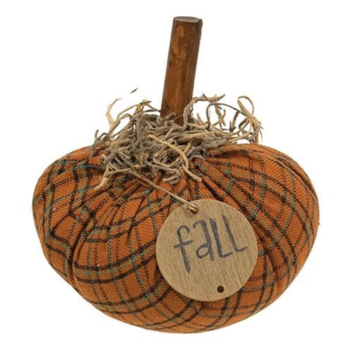 Fall Orange Plaid Mossy Pumpkin 4"