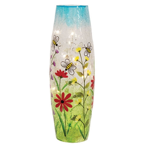 Bumble Bee Crackled Glass Light Up Vase