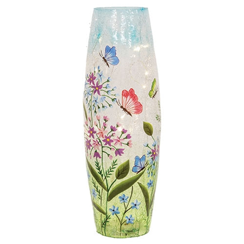 Butterfly Crackled Glass Light Up Vase