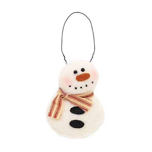 Fleece Snowman Hanger With Red Ticking Scarf - 4.5"H