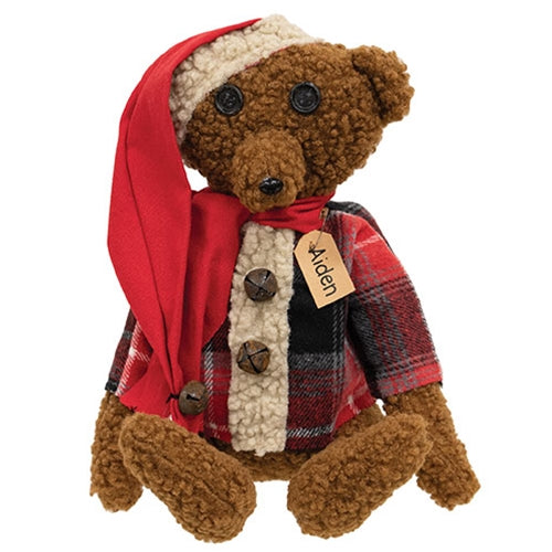 Aiden Teddy Bear in Plaid Shirt With Hat & Scarf