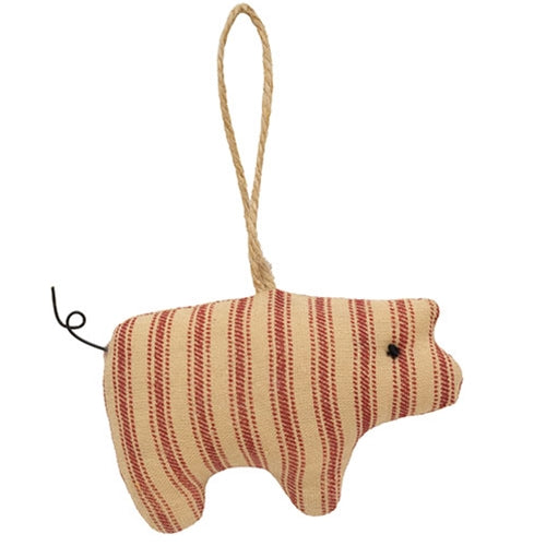 Stuffed Red Ticking Stripe Pig Ornament
