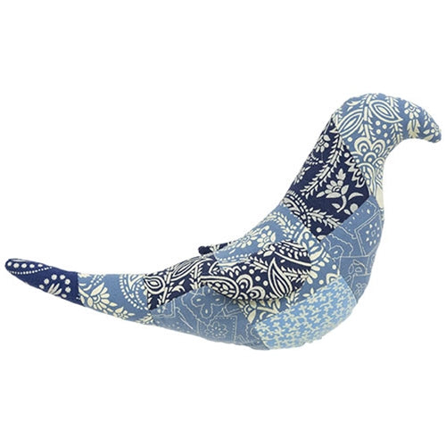 Indigo Bloom Patchwork Bird - 7"H