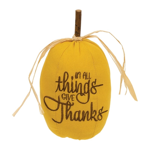 Mustard Give Thanks Stuffed Pumpkin - 7.5"H