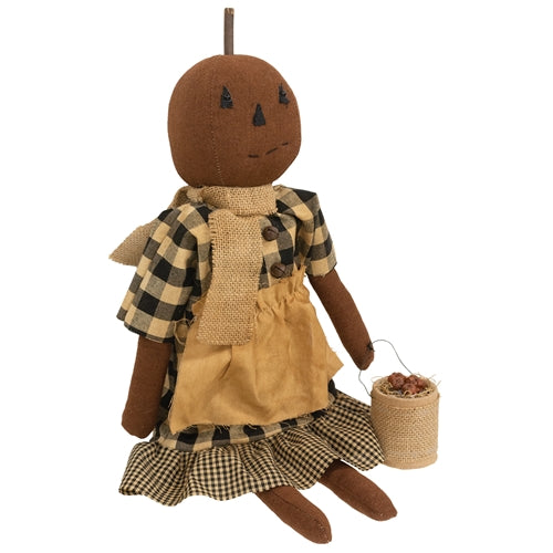 Primitive Pumpkin Girl with Apple Pail
