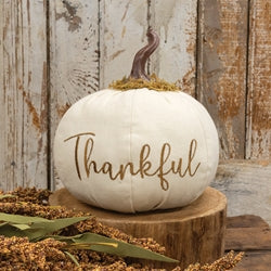 Cream Thankful Stuffed Pumpkin - 8"H